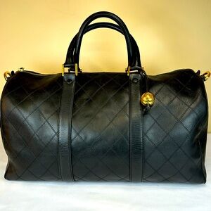 COA CHANEL Diamond Stitch Boston Bag 35 24K Goldplated Hdw, Serial#2 1991-94